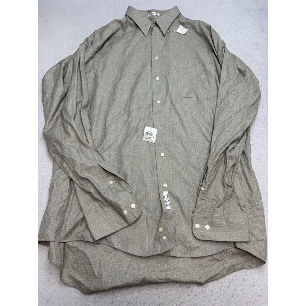Enro Shirt Mens 17.5 36/37 Beige Herringbone Cotton Dress Long Sleeve Tall